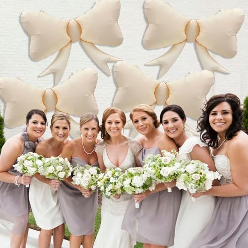 Image of 4 Pcs Large Bow Balloons, Cream White Bow Balloon Coquette Balloons for Cream White Bow Party Decorations Coquette Birthday Decorations