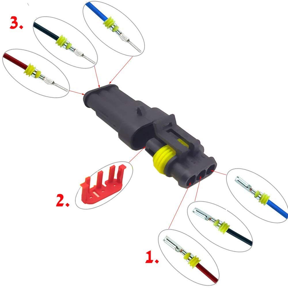 Kit 5 Connettori Elettrici Auto Impermeabili 3 Pin DONJON - Per Moto, Barca E Camion - Foto 7
