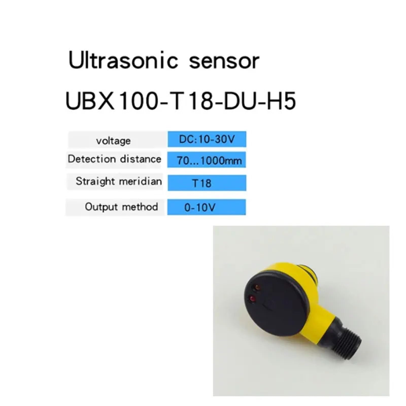 Capteur de Niveau de Liquide à ultrasons T30 1000mm, détecteur de proximité analogique 4-20mA/0-10V/NPN/PNP(UBX100-T18-DU-H5)