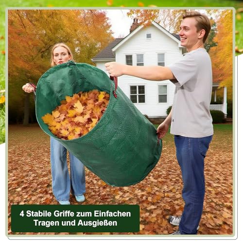 Dntorx Gartensack 2x500L, Stabiler Gartenabfallsack mit Griffen Selbststehend Laubsack Wasserdicht Faltbar Wiederverwendbar aus Polypropylen-Gewebe 150GSM für Grünschnitt Gras Laub Gartenabfälle