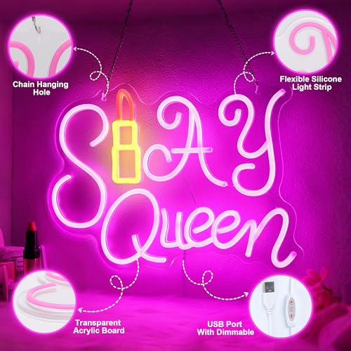 Image of Slay Queen Neon Sign, Light Up Preppy Girl Room Decor LED Night Light for Wall, Aesthetic Bedroom Stuff for Girls Women Bestie, Y2K Party Dorm Birthday Xmas Gifts