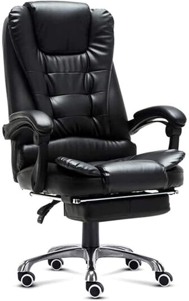 HTTGDGDH Ergonomic High Back Leather Office Chair Swivel Executive Boss Chair 77Cm Wide Seat Adjustable Armrests Perfect For & Task Use Comfort For Office Professionals,Negro-With footrest