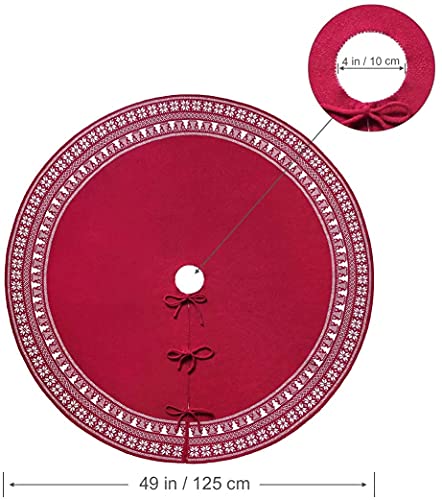 Dremisland-Christmas-Tree-Skirt-Luxury-Cable-Knitted-Thick-Rustic-Xmas-Tree-Decoration-Red-Tree-Skirt-with-Snowflake-Xmas-Tree-Farmhouse-Christmas-Decor-Holiday-Home-Party-Decor-36inch90cm-Red Dremisland Christmas Tree Skirt Luxury Cable Knitted Thick Rustic Xmas Tree Decoration Red Tree Skirt with Snowflake Xmas Tree Farmhouse Christmas Decor Holiday Home Party Decor 36inch90cm Red