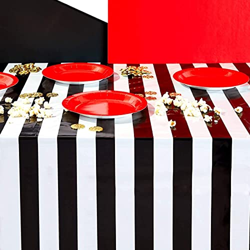 Plastic Tablecloth For Birthday Party, Black And White Stripes (54 X 108 In, 3 Pack) #TOP1