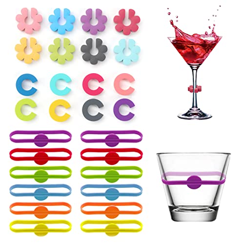 Torytoe weinglas marker silikon, 28 Stück glasmarkierer wiederverwendbarer glas identifizierer becher markierungen getränke markierer für weinglas cocktailglas hochzeit bar party supplies Cover