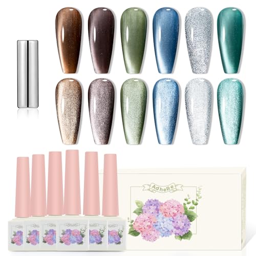 Vernis semi permanent magnétique œil de chat ADHERE lot de 6 flacons de 12ml avec aimant inclus
