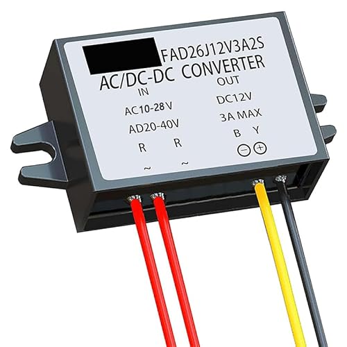 AC-DC Current Converter AC 12V (10-28V) to DC 12V, Reduces Voltage, IP68 Waterproof for Car Screen, Surveillance Camera (3A)
