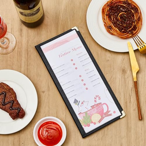 Image of Ziliny 20 Pcs 4.5 x 11 in Transparent Restaurant Menu Covers, Clear Covers | With Metal Corners, Clear PVC Sleeves, Black Folder Menu Book, 2 Page 4 View, For Wine Drinks Coffee Bars Restaurant