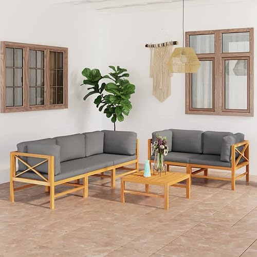 ZQQLVOO Silla de salón de patio muebles de patio al aire libre juego de 6 piezas con cojines crema madera de teca maciza para exteriores muebles de