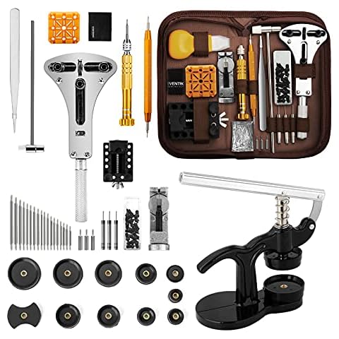 EVENTRONIC 【Combination Version】 Watch Repair Tool Kit + Watch Press Set, Professional Spring Bar Tool Set,Watch Band Link Pin Tool Set with Carrying Case, Watch Battery Replacement Tool Kits Cover