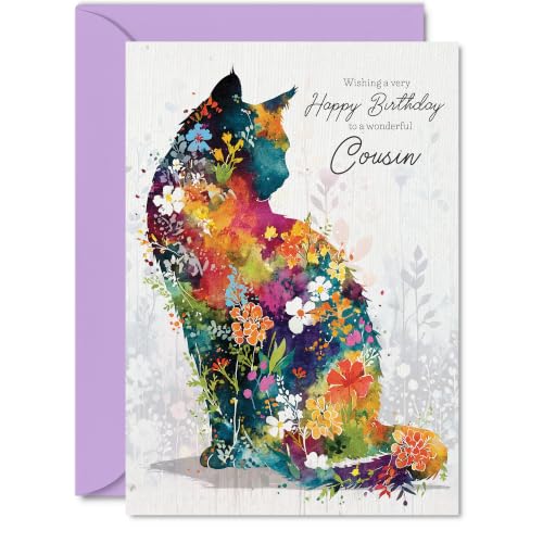 Carte anniversaire cousin silhouette chat vibrante