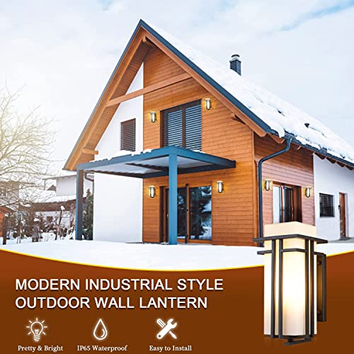 Eeru Outdoor Porch Light Wall Mounted Waterproof Wall Lantern Exterior Light Fixture For Entryways Yards Garage Front Porch, Square Metal Frame With Frosted Glass, Black #TOP1