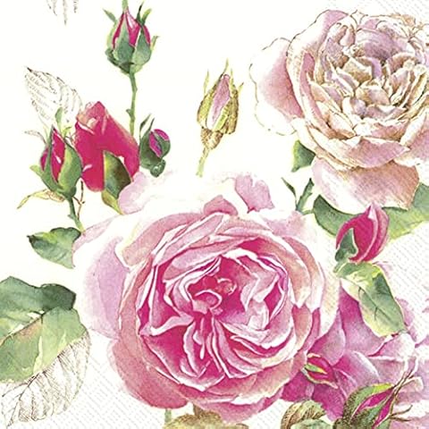 Ideal Home Range 20 Count Boston International 3-Ply Paper Lunch Napkins, White Tea Rose Cover