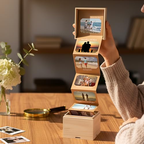 Feifeiya Mini Wooden Pull out Photo Box, DIY 2x3 Album,20 Photos,Natural - Image 4