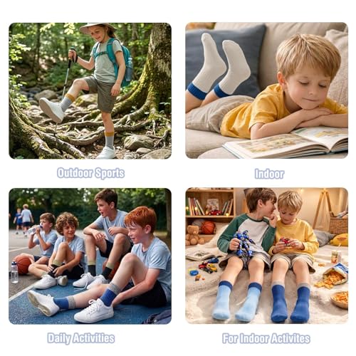 Image of Toddler Non Slip Cotton Crew Socks with Grips for Baby Boys Girls