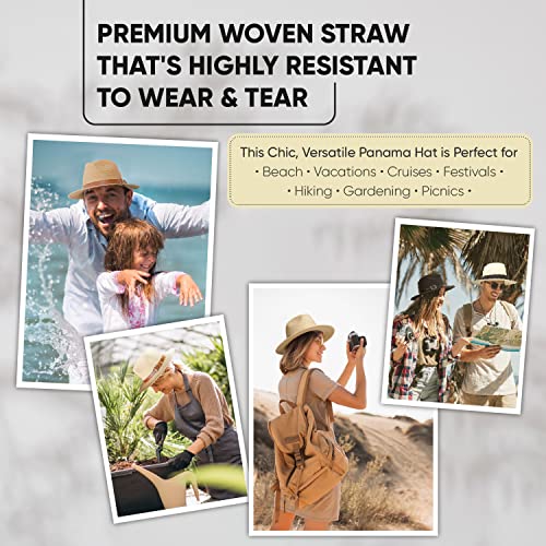 Wide Brim Straw Panama Hat - Stylish Lightweight, Breathable Men's & Women's Fedoras Provide Excellent Uv Protection - Perfect Beach, Pool, Festival, Vacation, & Resort Wear - Buckles Belt - Nature #TOP4