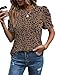 WIHOLL Spring Tops for Women Trendy 2026 Summer Top Tshirts Shirts Dressy Casual Puff Sleeve Work Blouses Birthday Date Business Outfits Teen Girl Fashion Clothes Leopard Print M