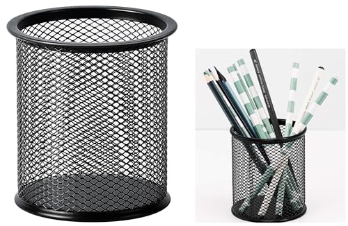 Image of Recluse Black Round Mesh Metal Organizer Office Desk Table Tool Holder,Makeup Brush Holders,Pen, Pencil and Other Stationery Organizer Holder,Daily Things Storage Holder (Pack of 1)