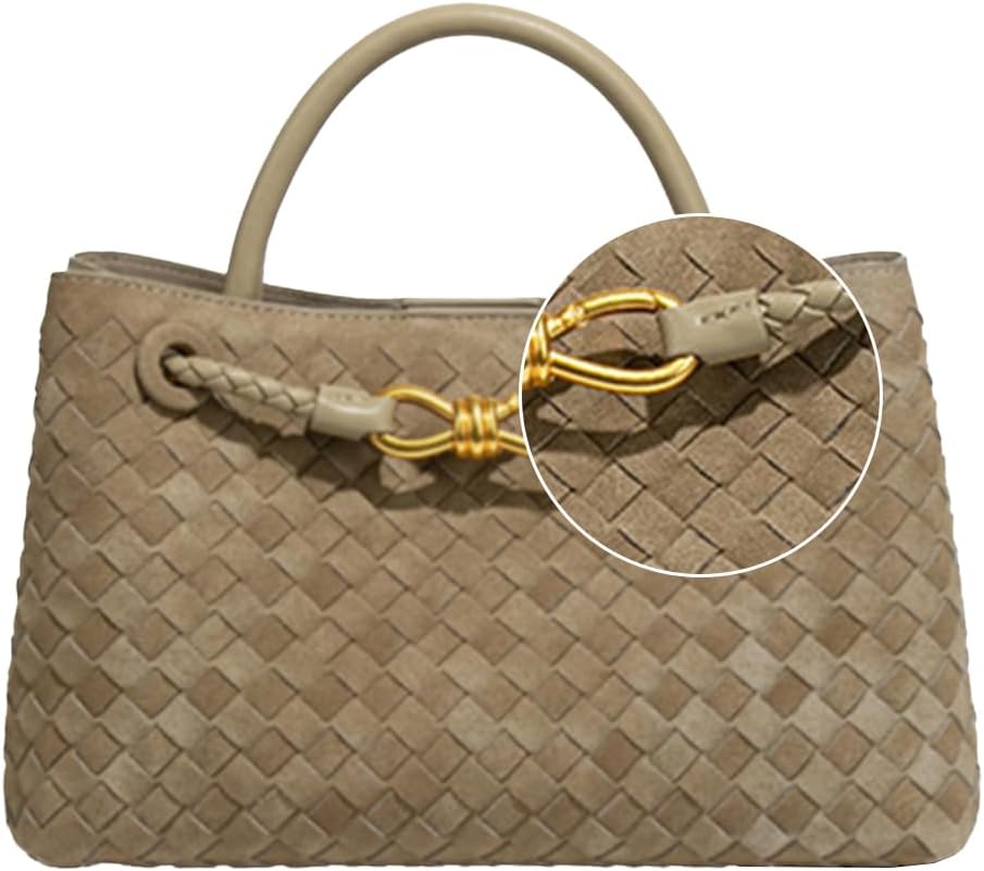 Suede Woven Tote Bag for Women Retro Woven Bag Handbag Bow Shoulder Satchel Suede Crossbody Purse Top Handle Tote Handbags