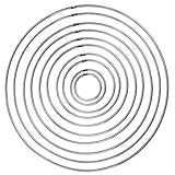10 tamaños diferentes: el diámetro de los aros es de 4.5 cm / 5 cm / 6.5 cm / 8 cm / 10 cm / 12 cm / 14 cm / 16 cm / 18 cm / 19 cm (1.8 / 2 / 2.5 / 3/4 / 4.7 /5.5 / 6.3 / 7 / 7.4 pulgadas); El grosor es de 2,8 mm; Diferentes tamaños combina diferentes estilos de decoración.