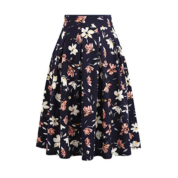 YATHON Vintage Party Dresses for Women Elegant Flower Print Pockets Short Sleeve Knee-Length Casual Swing Dresses for Junior Wedding Party (L, YT018-Navy Floral 01)