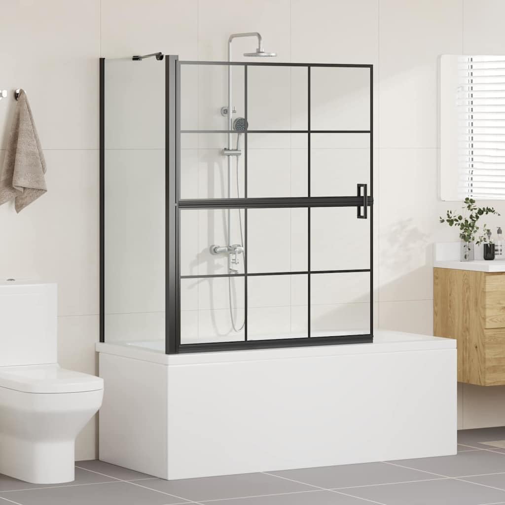 Parete Doccia Bagno Nero e Trasparente in Vetro Temperato, Box Doccia Pieghevole 100x68x128 cm, Paraspruzzi per Vasca, Parete in Vetro Moderna per Interni