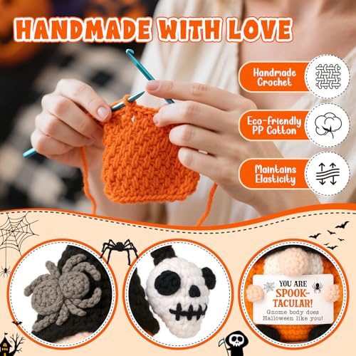 Halloween Gnomes Boo Basket Stuffer Gifts for Women Men Him, Mini Gnome with Skull Spider Halloween Treats Non Candy Gift for Friends Teacher Teen Girls Coworkers, Crochet Basket Ghost Office Decor - Image 4