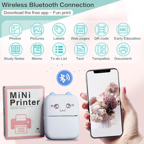 MTC Mini Bluetooth Thermal Printer, Portable Label Printer Inkfree Printer for Android & iOS System, Black on White Thermal Printer with Roll of... - Image 2