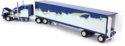 Miniatura 4 de DCP 1/64 Azul, Plata y Lima Peterbilt 389 63" Cama de techo medio con remolque refrigerado de eje extendido acanalado utilidad 60-1457