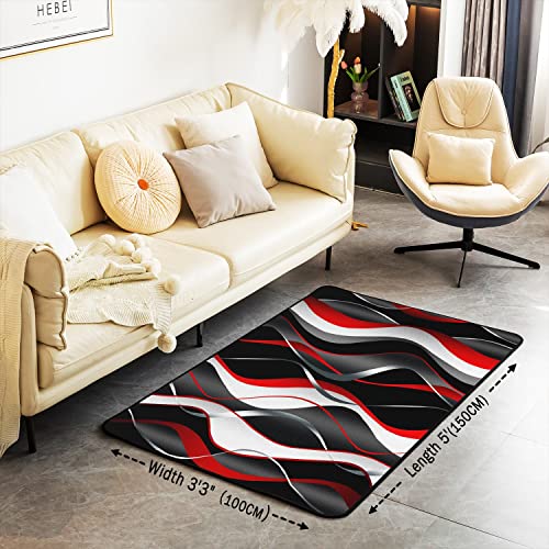 Geometric Area Rug White Red Black Grey Lines Rugs for Living Room Bedroom Modern Abstract Art Decorative Rug 100 * 150cm - Image 3