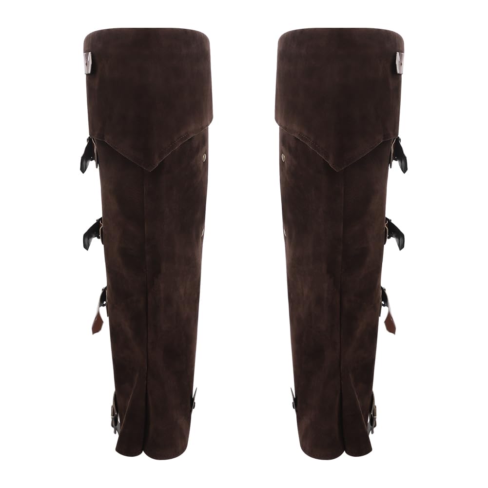 LONTG Medieval Pirate Boot Covers Knight Leg Guard Gaiter Faux Leather Novelty Boot Tops Knight Viking Shoes Cover Halloween Punk Costume Fancy Dress Cosplay Leg Covers Leg Warmer Wrap for Women Men - Image 4