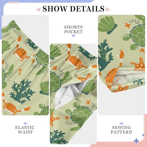 Crab Turtle Coral Boys Long Pants Soft Trousers Elastic Waist Kids Lounge Bottoms with Pockets S-XL4