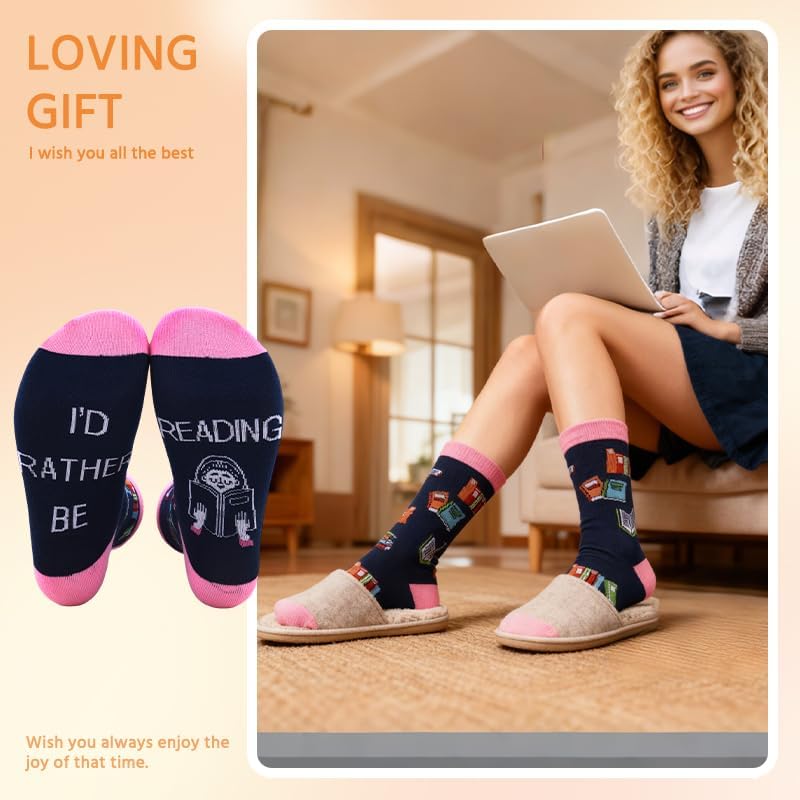 Xiyantiji Funny Reader Socks Book Lover Gifts for Women Girls Reading Accessories Bookworm Christmas Birthday Gifts for Book Readers Writers Friends I'd Rather Be Reading Socks - Image 4