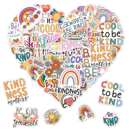 50 Pack Pcs Be Kind Stickers for Water Bottles Waterproof Vinyl Laptop Luggage Helmet Funny Inspirational Positive Sticker Packs Set Teens Girls Adults Boys Aesthetic Small Decals