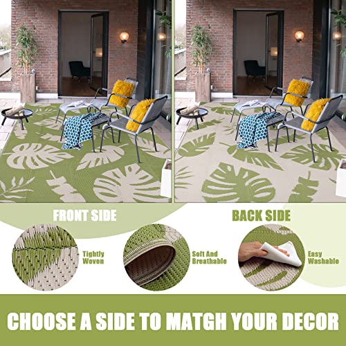 Ileading Reversible Plastic Outdoor Rug Tropics Palm Leaves Straw Mat, Waterproof Patios Carpet 6X9Ft Non Shedding Portable Decor Area Rugs For Deck Rv Picnic Beach Backyard (6' X 9'Green) #TOP3