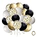 Black and Gold Confetti Balloons, 50 Pack 12inch White Latex Party Balloon Set with Gold Ribbon for Graduation Wedding Birthday Baby Shower Decorations