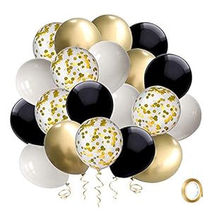 Black and Gold Confetti Balloons, 5...