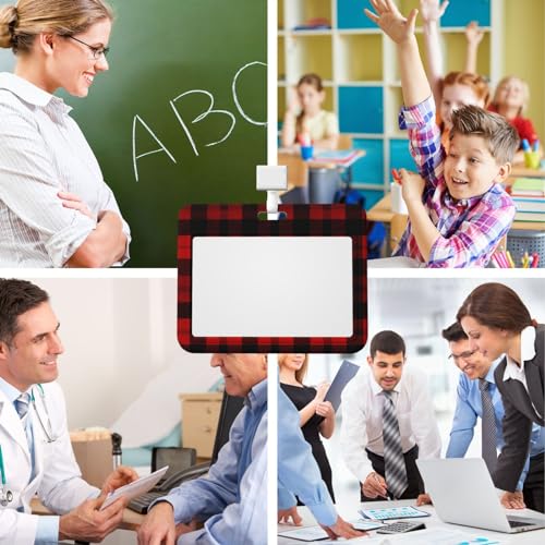Rldobofe GSREYGHTGDRSDFGDS8 Sliding Id Badge Holder Plastic Horizontal Badge Holder Card Case Protector Plaid Red And Black Id Card Holder thumb #5
