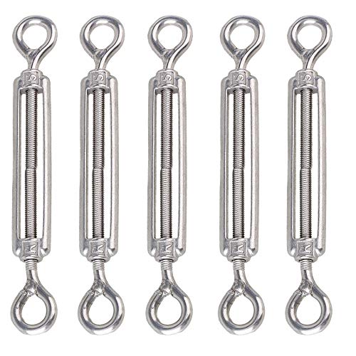 eoocvt Stainless Steel 304 Turnbuckle Wire Rope Tension Pack of 5 (M5, Eye & Eye)