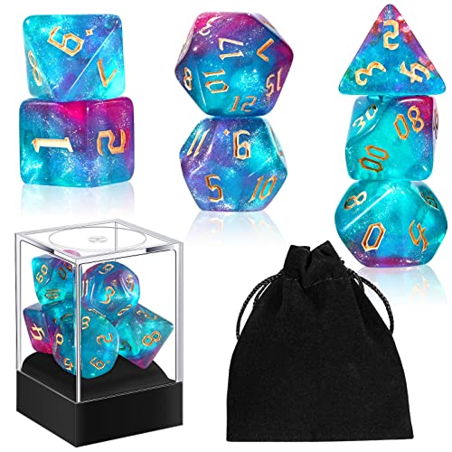 Image of Resin Dice Set Translucent Colors Polyhedral Dice with Dice Box and Organza Bag D6 Dice Set Giant D20 Dice for Dragons Role Play Games and Table Games