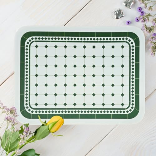 Image of Faux Leather Dining Table Placemats | Heat Insulation & Stain Resistant Waterproof Non Slip Dinner Table Mats | Perfect for Home, Kitchen, Restaurant, Office (Dark Green, Set of 2)