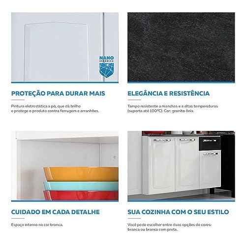 ITATIAIA Cozinha Completa Aço Amanda Com Paneleiro Duplo Armário Aéreo e Balcão Branco Nevada