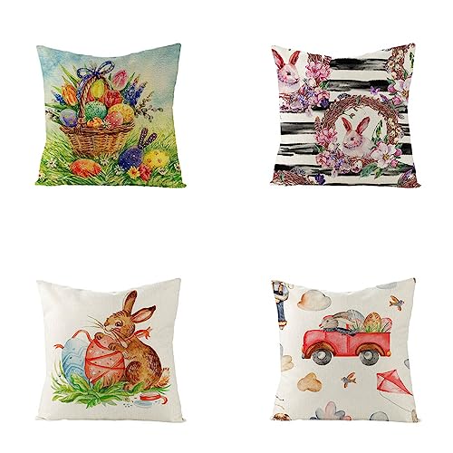 Housses de coussin lin 50x50cm avec motif lapin double face et fermeture eclair invisible