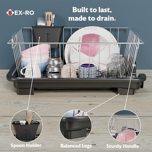 Image of TEX-RO Dish Drying Rack with Drainer Tray | Stainless Steel Vessel Drainer Basket for Kitchen | Utensils Drying Rack with Spout | Bartan Basket Stand for Sink | Kitchen Dish Rack, 29 cm