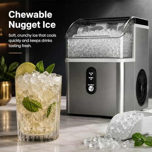 Image of Kismile Nugget Ice Maker Countertop,33Lbs /24H Ice Machine with Chewable Ice,Self-Cleaning Portable Ice Maker with One-Click Operation,for Home /Kitchen /Office(Silver)