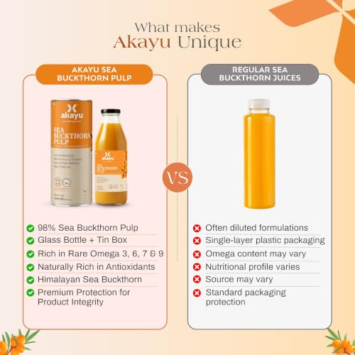 Image of Akayu Himalayan Sea Buckthorn Juice 300ml | Omega 3 6 7 9 & Vitamin C | Antioxidant Rich Superberry, For Digestive & Gut Health, Supports Immunity & Wellness