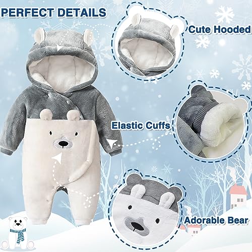 Image of Fairy Baby Newborn Baby Snowsuit Bear Suit Romper Winter Warm Coat Infant Fleece Footie Jumpsuit for Girls Boys 0-18M