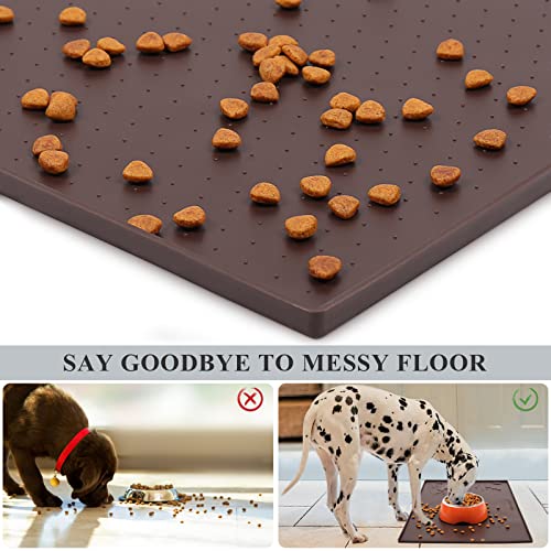 VIVAGLORY Dog Food Mat, Cat Dog Feeding Mat, Waterproof Non-Slip Food Grade Silicone Mat Placemat with Raised Edge, Anti-Messy Pet Bowl Mat for Food and Water, Chocolate, S(19"x12") - Thumbnail 2