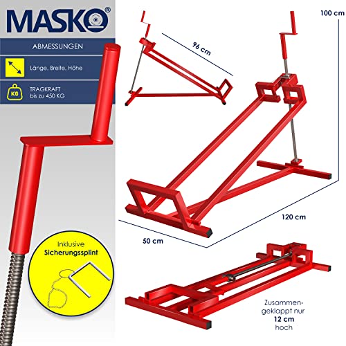 Foto von MASKO® XXL Rasentraktorheber 400 kg Hebevorrichtung Hebebühne Aufsitzmäher Reinigungshilfe universal, Rasentraktor-Heber, Rasentraktor +45° Neigung verstellbar Rot