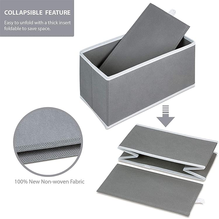 Image of Foldable Set of 6 Cloth Storage Box Closet Dresser Drawer Organizer Cube Basket Bins Containers Divider with Drawers for Underwear, Bras, Socks, Ties, Scarves (Set of 6 - Grey)